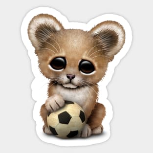 Lion Cub With Football Soccer Ball Sticker